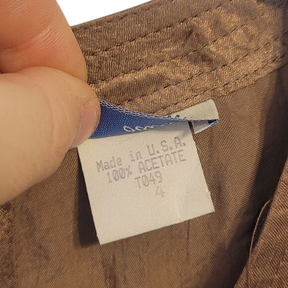 Vintage Odille Anthropologie Women's Twee Brown Satin Ruffle Blouse Size 4 - Picture 6 of 6